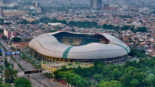 Bekasi, Indonesia - 10 November - Aerial view Patriot Candrabhaga Stadium Bekasi