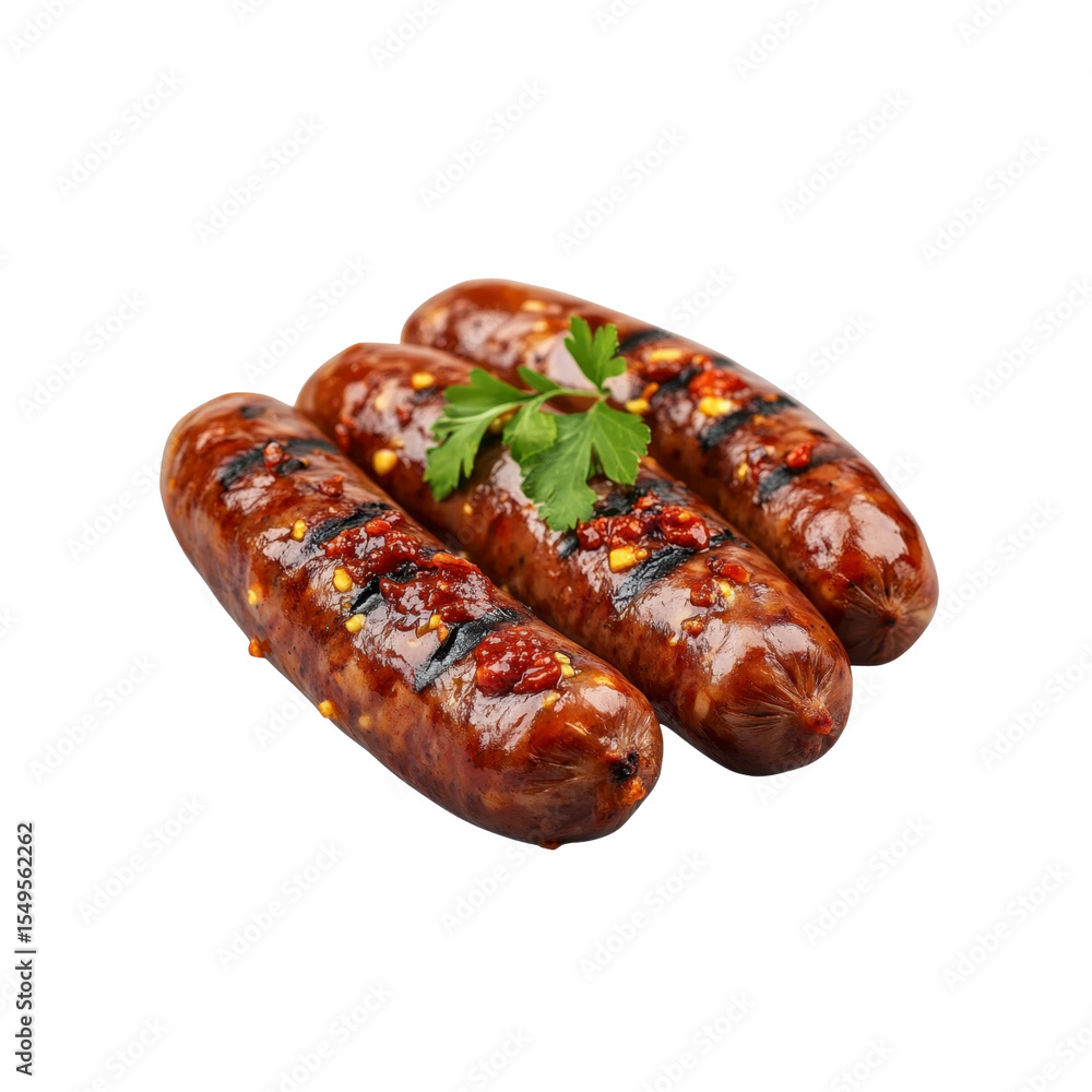 Three Delicious Grilled Sausages with Chili Glaze and Parsley Three Delicious Grilled Sausages with Chili Glaze and Parsley