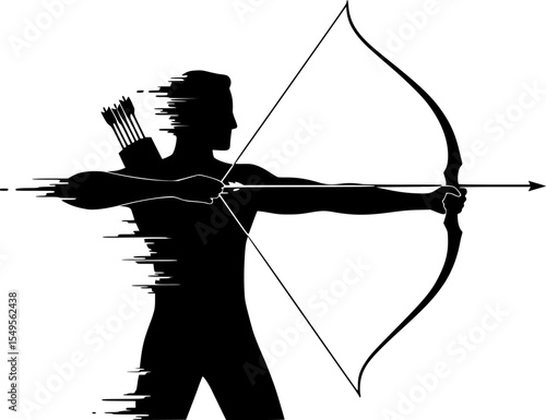 archer, bow and arrow, silhouette, minimalist, black and white
