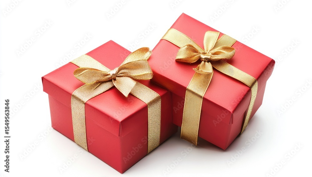 Fototapeta premium Two red gift boxes with gold ribbon (1)