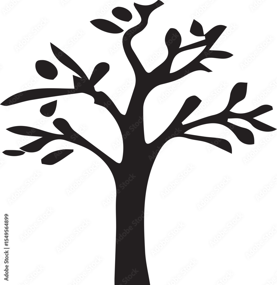 Naklejka premium Tree Silhouette Vector - Black Tree Icon on White Background for Nature Logos, Wall Art & Eco-Friendly Designs
