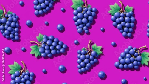 Seamless pattern of grapes in bunches and single grapes, flat vector style, background color violet