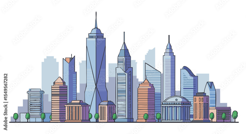 Obraz premium Modern City Skyline Silhouette, Flat Vector Icon