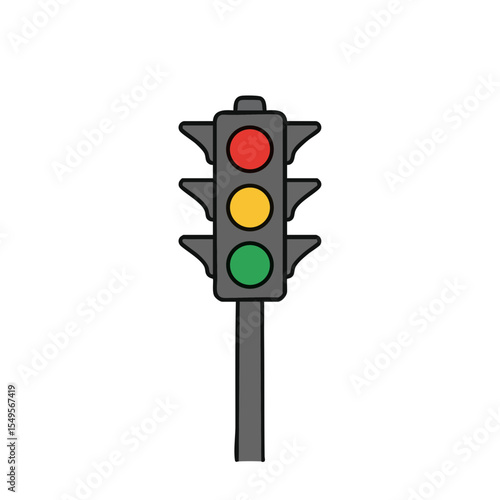 Traffic Light Pole with Signals, Flat Icon
