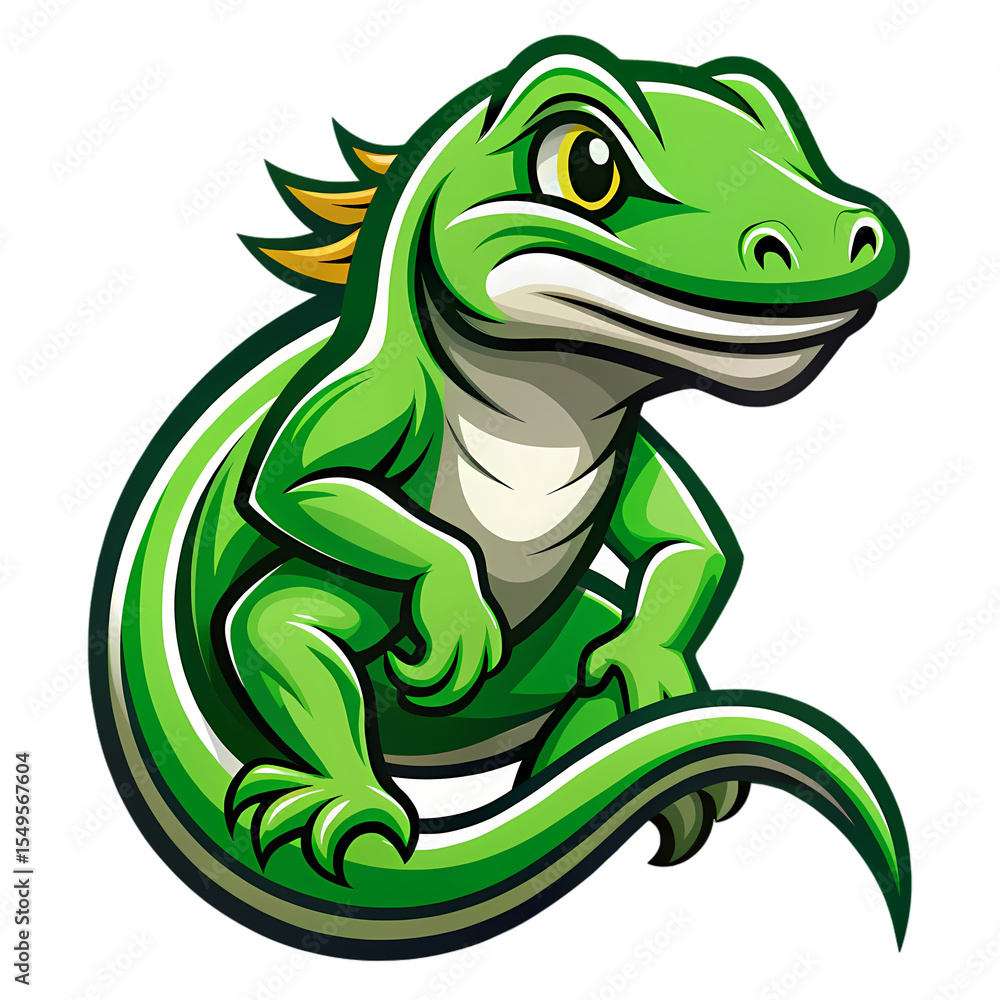 Obraz premium Cartoon Green Iguana Illustration isolated on transparent baackground