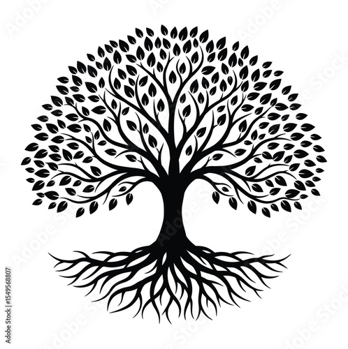 Majestic Tree of Life Illustration Black and White Vector Art