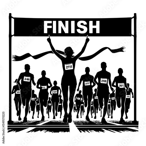 Marathon runner winning race at finish line