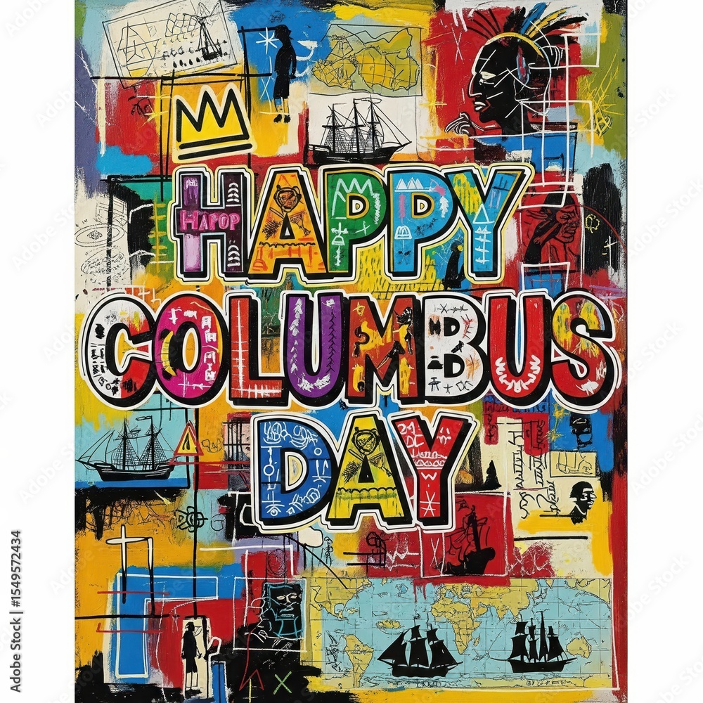 Fototapeta premium poster with sign for happy columbus day celebration on an illustration