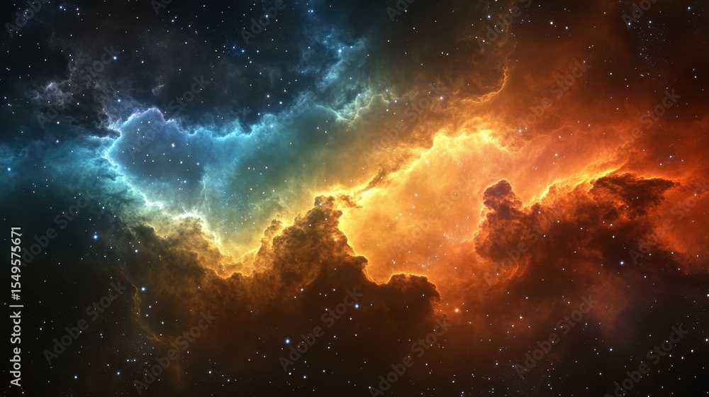 Fototapeta premium Exploring the colorful cosmic nebula in a starry night sky deep space digital art celestial view abstract universe