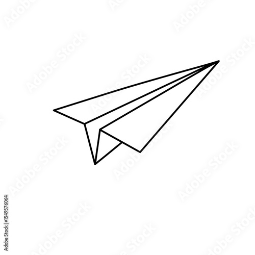 Simple black and white illustration of a paper airplane soaring through the air.