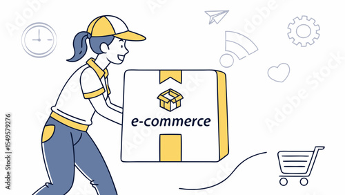 Delivery Person Pushing Large Ecommerce Package.