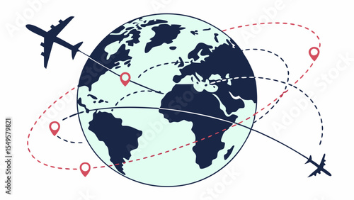 Global Air Travel Routes Illustrated with Earth and Airplanes.