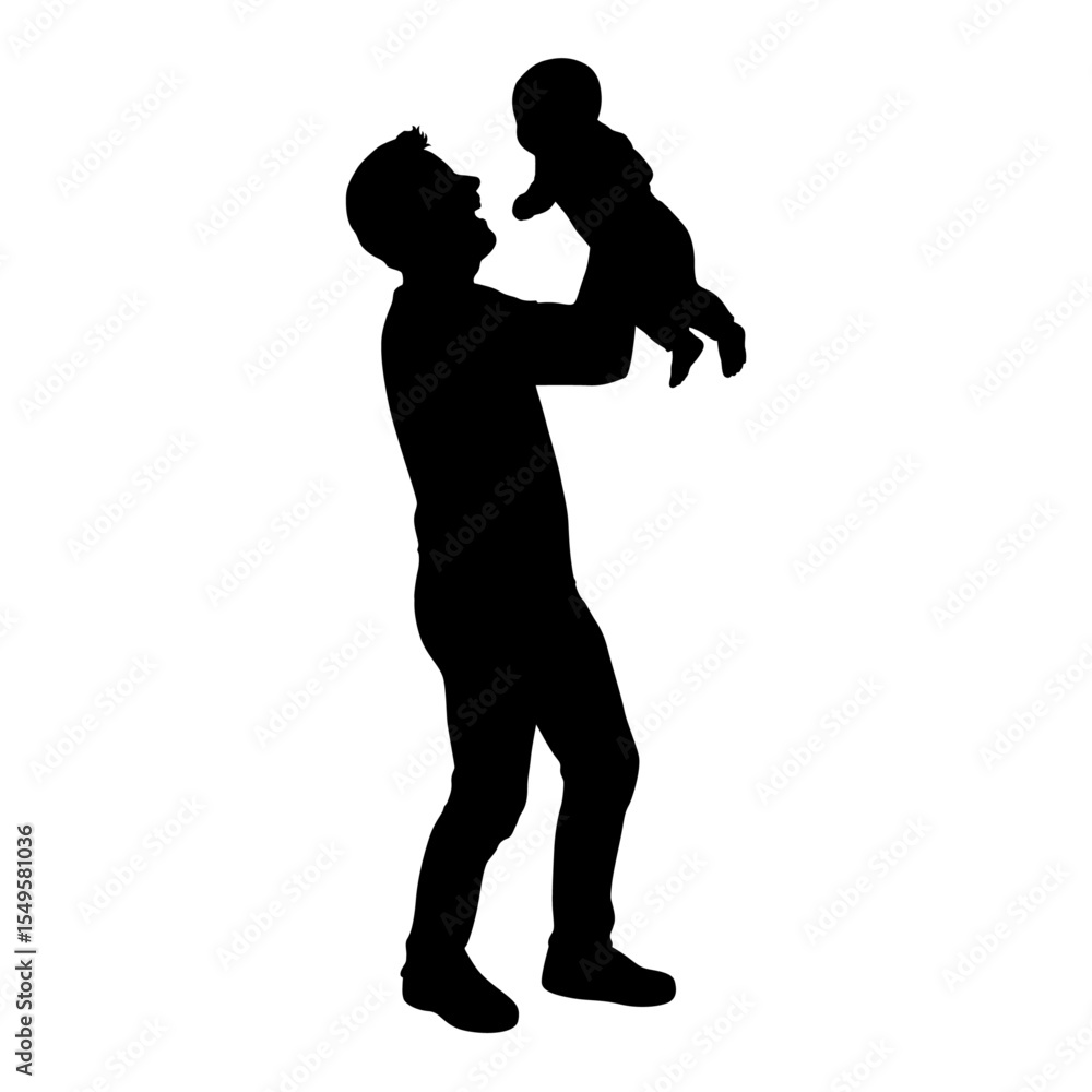 Father holding his cute baby silhouette, father tenderly hugs his baby, Family love, warmth, father's day Father holding his cute baby silhouette, father tenderly hugs his baby, Family love, warmth, father's day
