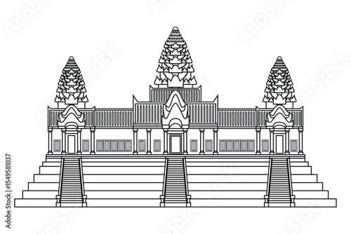 Illustration vector of Angkor Wat drawing in black and white