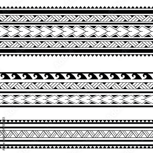 Set of Maori Polynesian tattoo bracelets border. Tribal sleeve seamless pattern vector. Samoan bracelet tattoo design fore arm or foot.  Gorizontal pattern