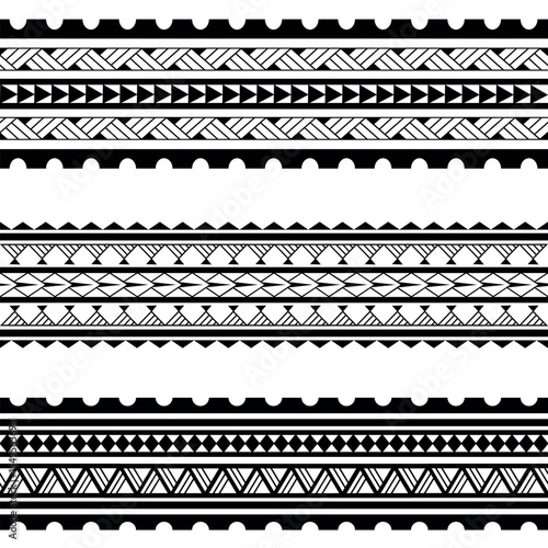 Set of Maori Polynesian tattoo bracelets border. Tribal sleeve seamless pattern vector. Samoan bracelet tattoo design fore arm or foot.  Gorizontal pattern