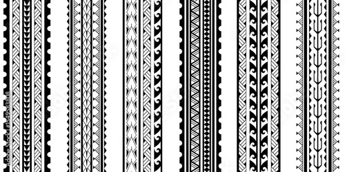Set of Maori Polynesian tattoo bracelets border. Tribal sleeve seamless pattern vector. Samoan bracelet tattoo design fore arm or foot.  Vertical pattern