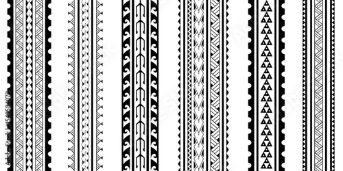 Set of Maori Polynesian tattoo bracelets border. Tribal sleeve seamless pattern vector. Samoan bracelet tattoo design fore arm or foot.  Vertical pattern