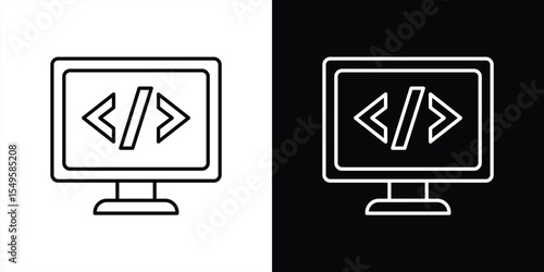 screen programming icon set. contain representation of modern coding and development on digital platform icon, thin line and color style symbol sign for your app and web. vector illustration
