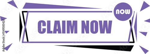 Purple claim now button, with now icon in the top right, outline style, suitable for claim bonus in web and app. transparent suitable for dark mode
