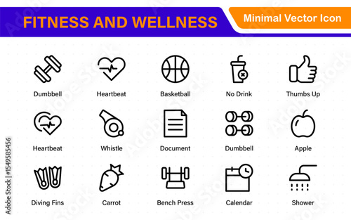 Set of fitness and wellness related line icons, wellbeing, mental health, healthcare, cosmetics, spa, medical. Outline icon collection.