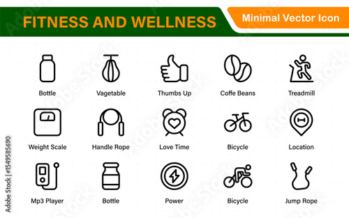 Set of fitness and wellness related line icons, wellbeing, mental health, healthcare, cosmetics, spa, medical. Outline icon collection.