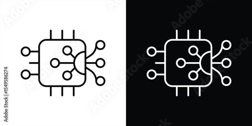 AI core icon set. containing essential processor, distributed connection, connectivity, and computational power in a microchip thin line and color style icon symbol sign. vector illustration