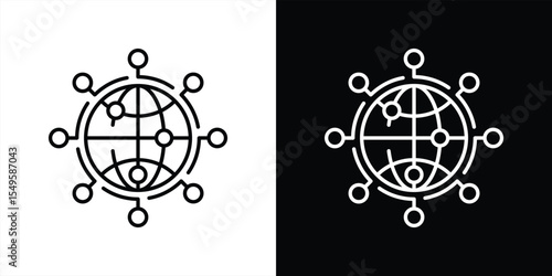 global network circuit icon set. containing worldwide connectivity and the integration of artificial intelligence thin line and color style icon symbol sign for your app and web. vector illustration