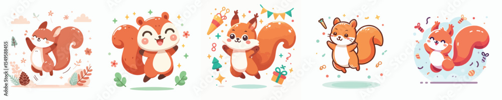 Fototapeta premium cute squirrel vector jumping celebration
