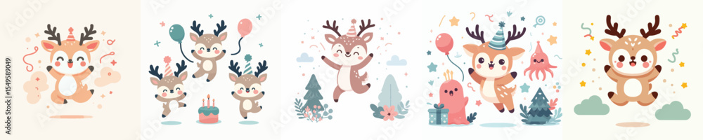 cute deer vector jumping celebration cute deer vector jumping celebration