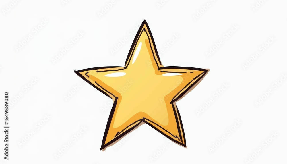 Yellow star illustration with black outline on white background Yellow star illustration with black outline on white background