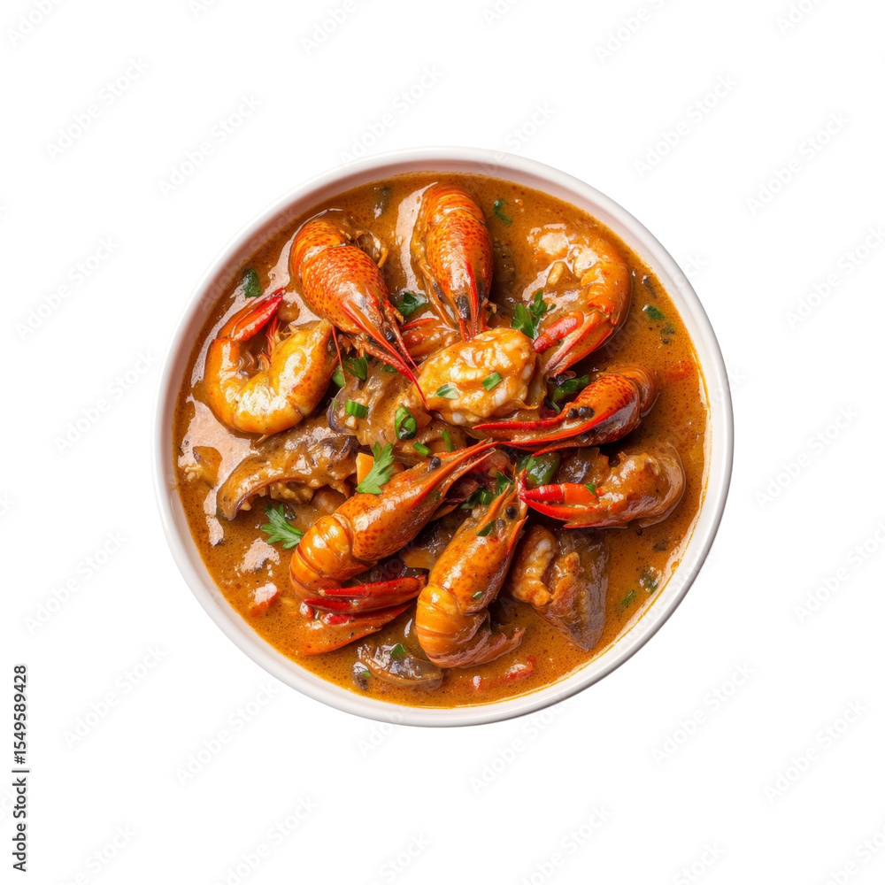 Spicy Crawfish and Shrimp Etouffee in a White Bowl Spicy Crawfish and Shrimp Etouffee in a White Bowl