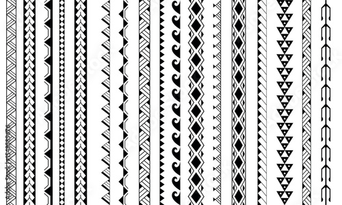 Set of vector ethnic seamless pattern. Ornament bracelet Maori tattoo style. Vertical pattern.