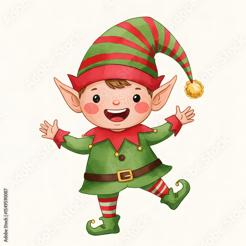 Watercolor Christmas Elf Clipart