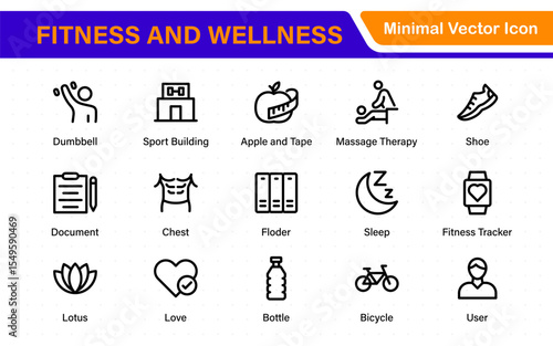 Set of fitness and wellness related line icons, wellbeing, mental health, healthcare, cosmetics, spa, medical. Outline icon collection.