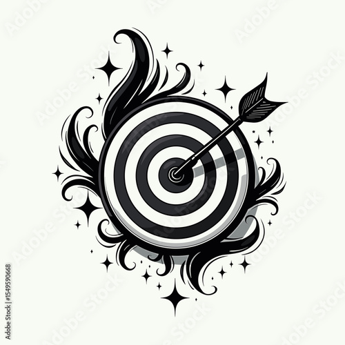 Target illustration with arrow, achieving goals and focus