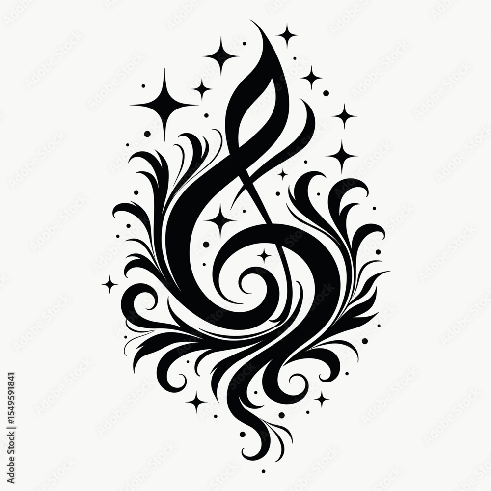 Fototapeta premium Elegant musical treble clef design with ornate flourish, artistic expression