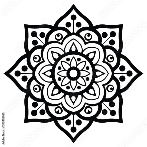 Abstract floral ornament with seamless flower pattern and vintage oriental design elements in a round lace mandala style vector illustration