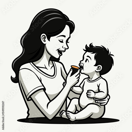 Joyful mother feeding baby with love, nurturing connection