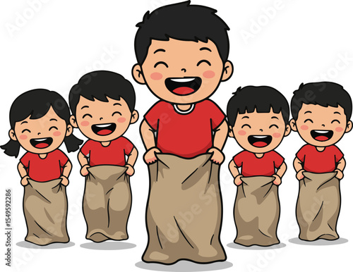 Group of kids participating in sack race