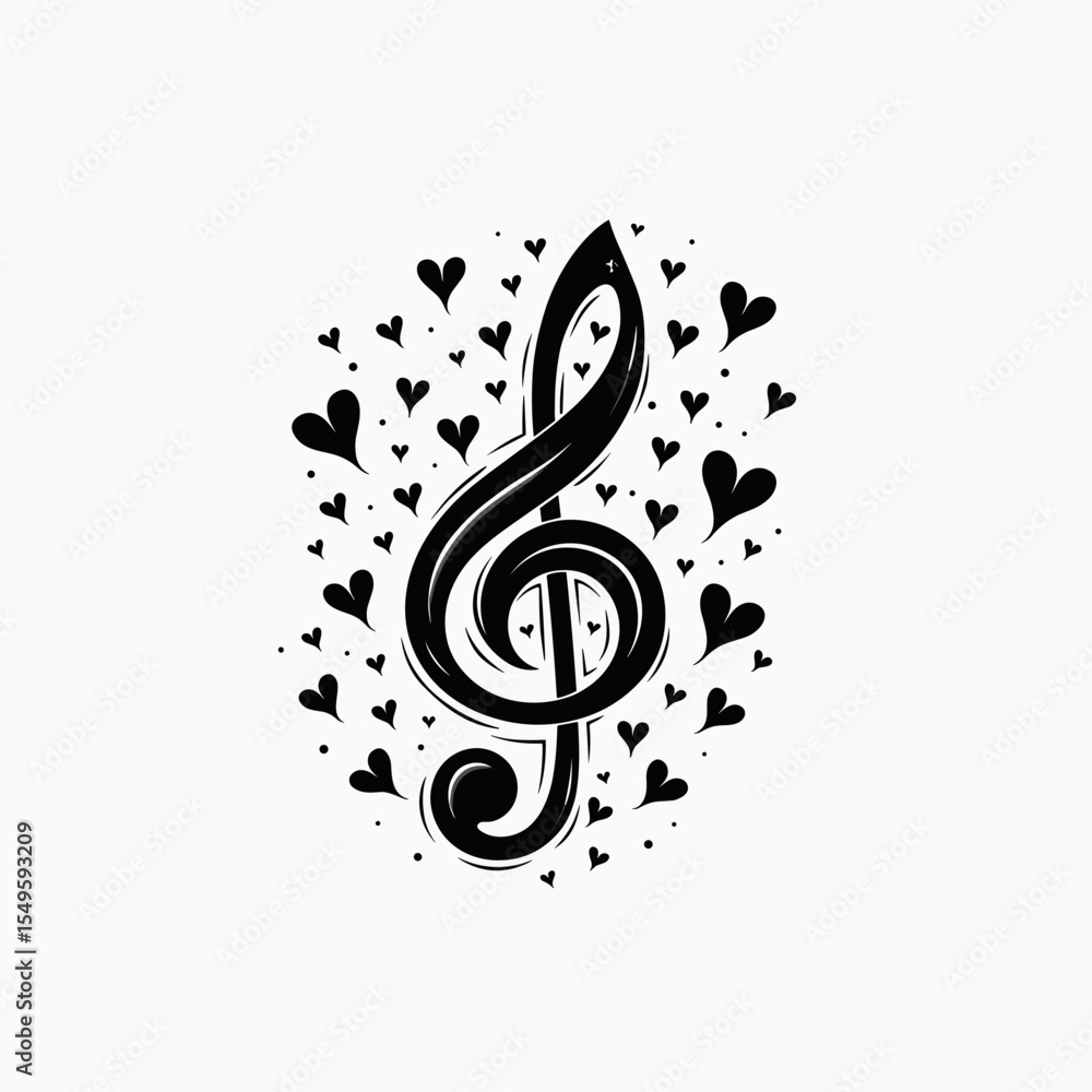 Fototapeta premium Musical note surrounded by hearts, love and harmony concept