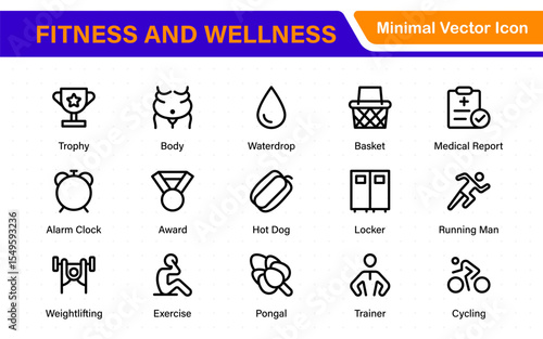 Set of fitness and wellness related line icons, wellbeing, mental health, healthcare, cosmetics, spa, medical. Outline icon collection.