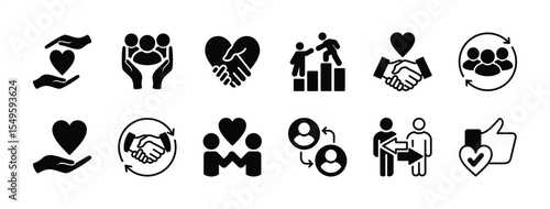 Loyalty icon vector set. Contains devotion, trust, trustworthiness, commitment, cooperate, relationship, connection, support, friendship, teamwork, loyal, love, sharing, togetherness. Illustration