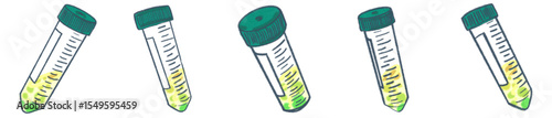 Hand Drawn Centrifuge Tube Collection Pastel Lab Test Tube Illustrations with Herbal Liquid for Na