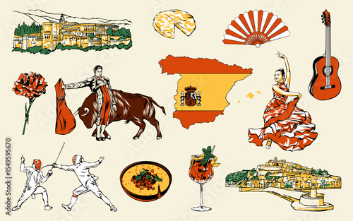 Spain Travel Vector Icons – Travel, Culture, and Food Vectors