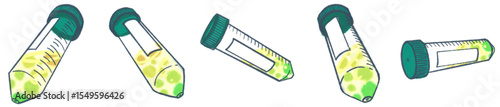 Hand Drawn Centrifuge Tube Collection Pastel Lab Test Tube Illustrations with Herbal Liquid for Na