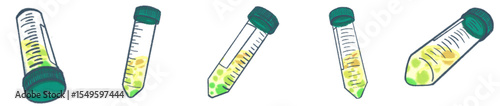 Hand Drawn Centrifuge Tube Collection Pastel Lab Test Tube Illustrations with Herbal Liquid for Na