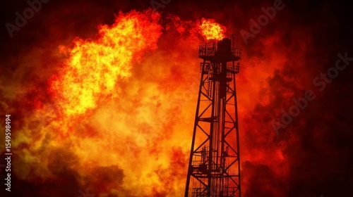 Wallpaper Mural Spectacular Flame Eruption from Oil Rig with Dramatic Sunset Sky, Illustrating Energy Production and Environmental Impact in Industrial Scene Torontodigital.ca