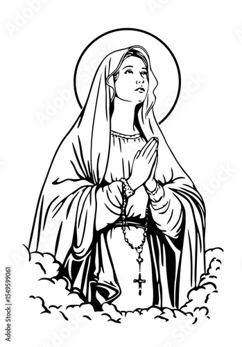 Holy Mother Virgin Mary praying with Rosary