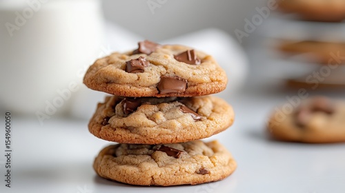 Wallpaper Mural A tempting stack of warm chocolate chip cookies, showcasing their gooey chocolate chunks and golden-brown edges, perfect as a treat for any dessert lover. Torontodigital.ca
